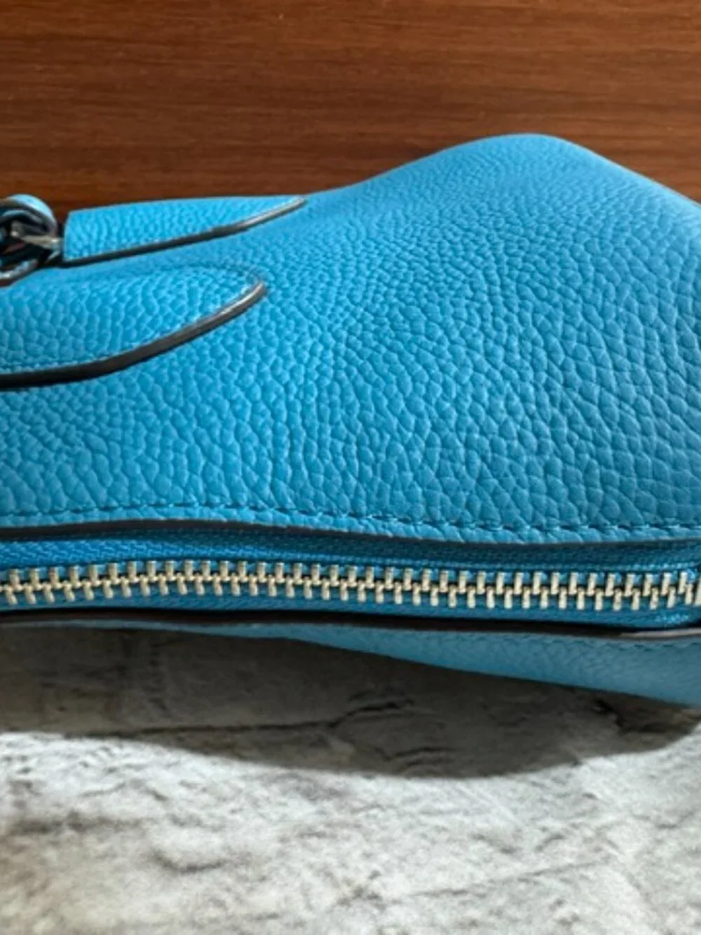 NWOT Tory Burch Mini Swing Satchel Turquoise Blue Pebbled Leather Crossbody